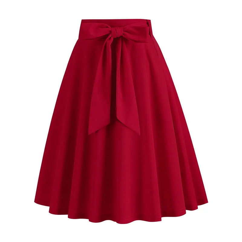 Women's Belt Bow Retro Elegant Pocket Skirt