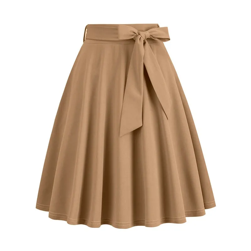 Women's Belt Bow Retro Elegant Pocket Skirt