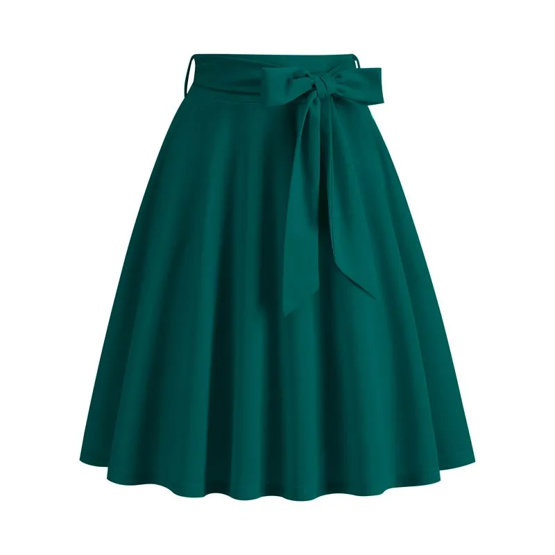 Women's Belt Bow Retro Elegant Pocket Skirt