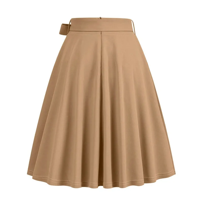 Women's Belt Bow Retro Elegant Pocket Skirt