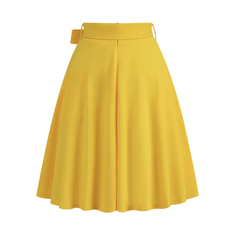 Women's Belt Bow Retro Elegant Pocket Skirt