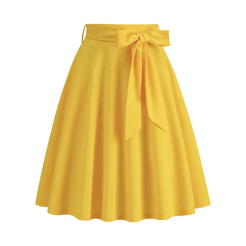 Women's Belt Bow Retro Elegant Pocket Skirt