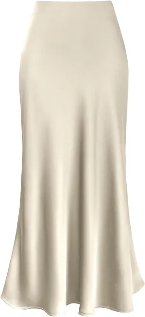 Womens Casual Solid Versatile Skirt Fashion Elegan High Waist Satin Dress Stretch Bodycon Knee Length Prom Party Skirt