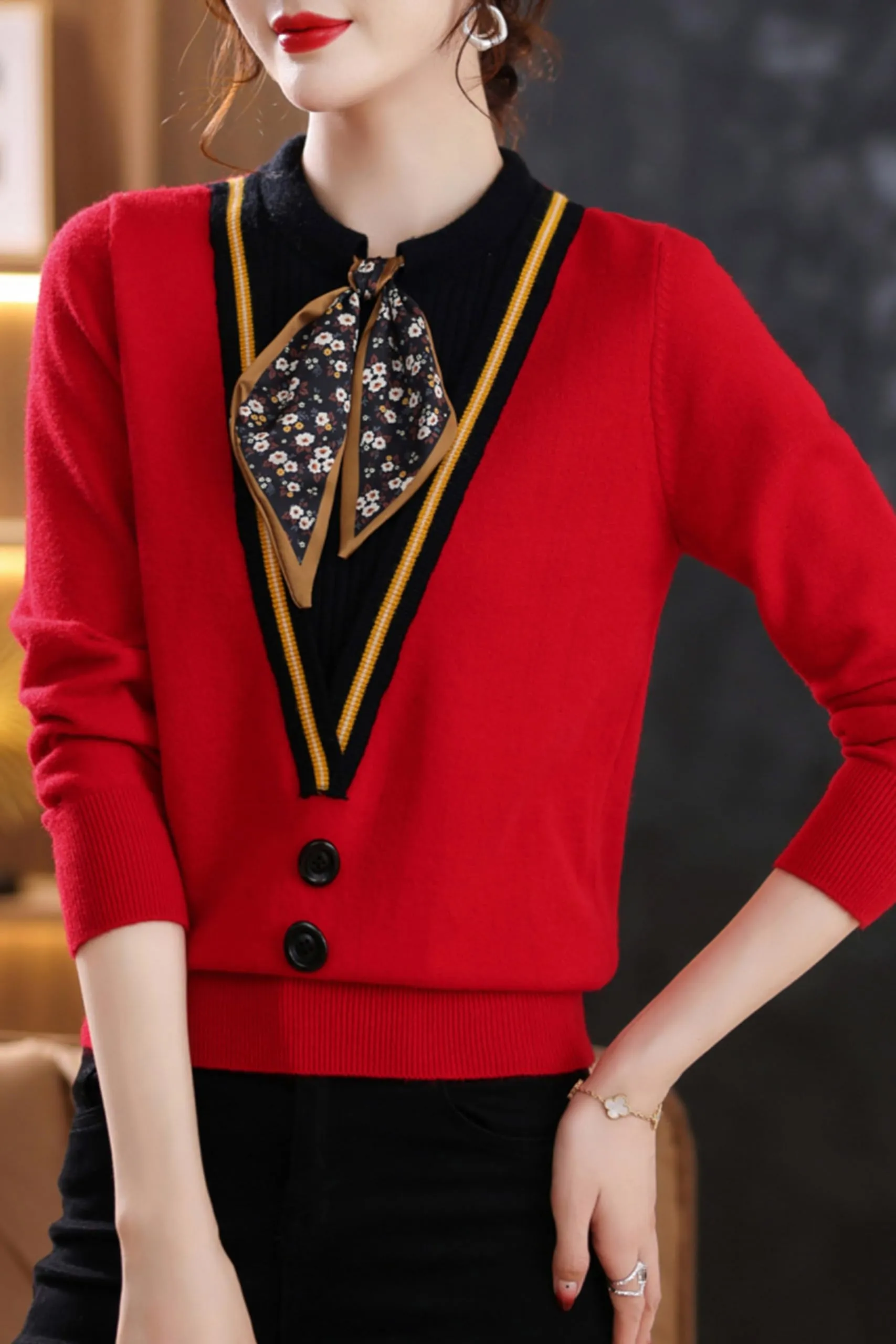 Women's Tie Neck Casual Shirt Tunic Pullover Blouse Tops